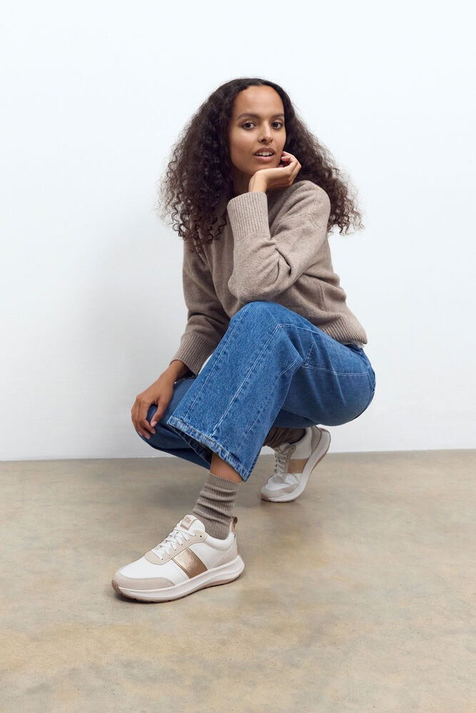FitFlop F-MODE White/Beige Flow Pailletten Suede/Leather Sneaker
