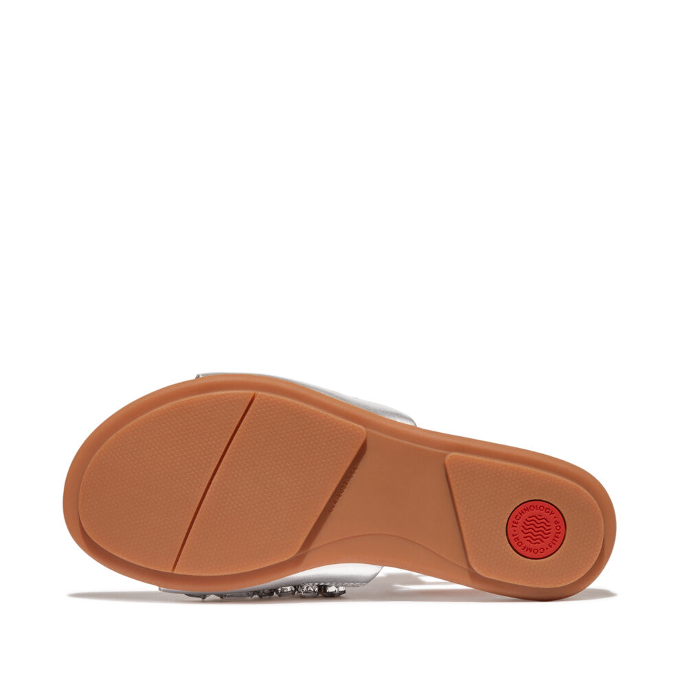 FitFlop Gracie Jewel-Deluxe Metallic-Lederpantoletten Silver