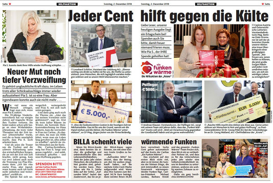 Kronen Zeitung / Hilfsaktion "Ein Funken Wärme" vom 2. Dezember 2018