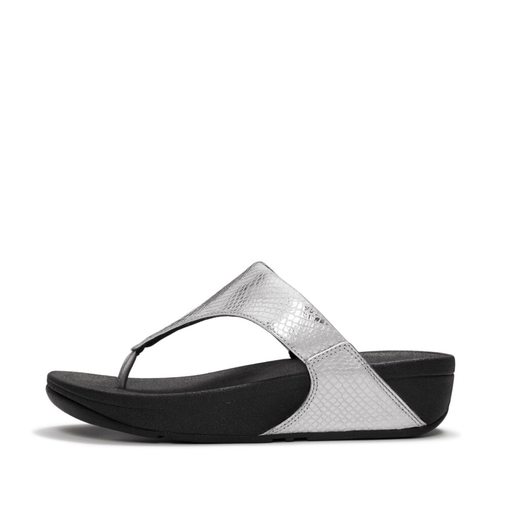 FitFlop Lulu Schlangen-Muster Silber Leder Zehentrenner