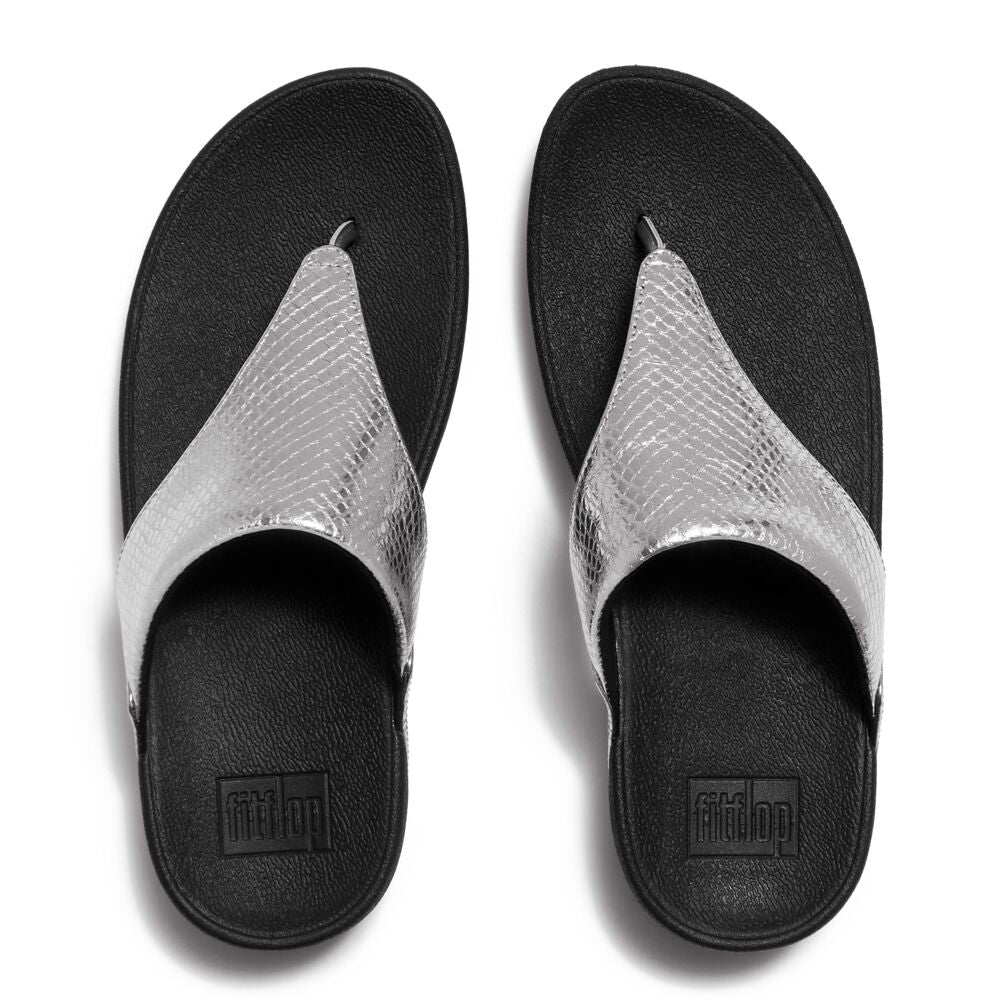 FitFlop Lulu Schlangen-Muster Silber Leder Zehentrenner