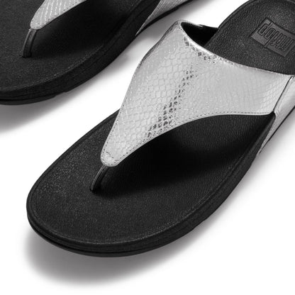 FitFlop Lulu Schlangen-Muster Silber Leder Zehentrenner