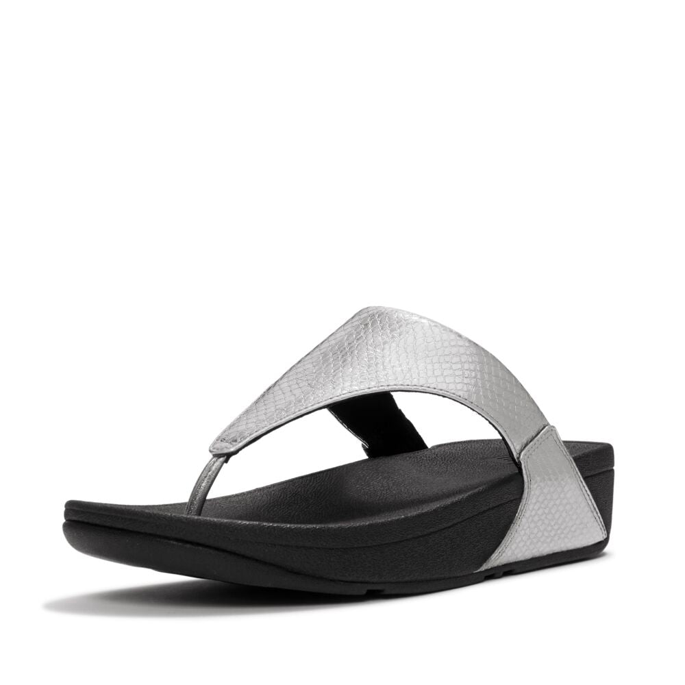 FitFlop Lulu Schlangen-Muster Silber Leder Zehentrenner