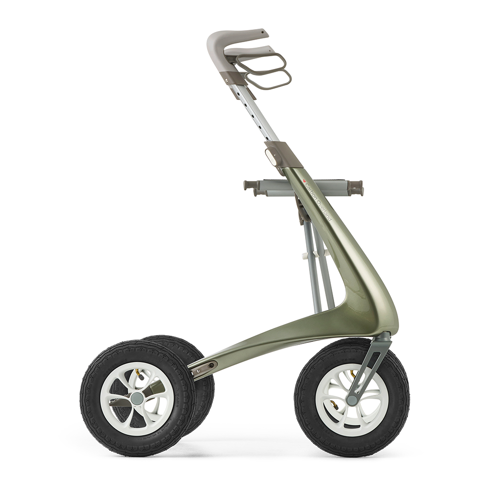 Carbon Overland Outdoor-Rollator in Defender Grün in seitlicher Ansicht