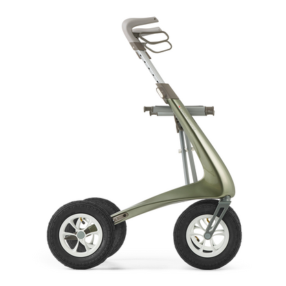 Carbon Overland Outdoor-Rollator in Defender Grün in seitlicher Ansicht