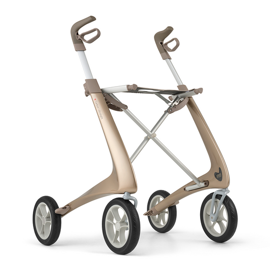 byACRE Carbon Ultralight Rollator in Champagner-Gold mit Sitz und großen Rädern