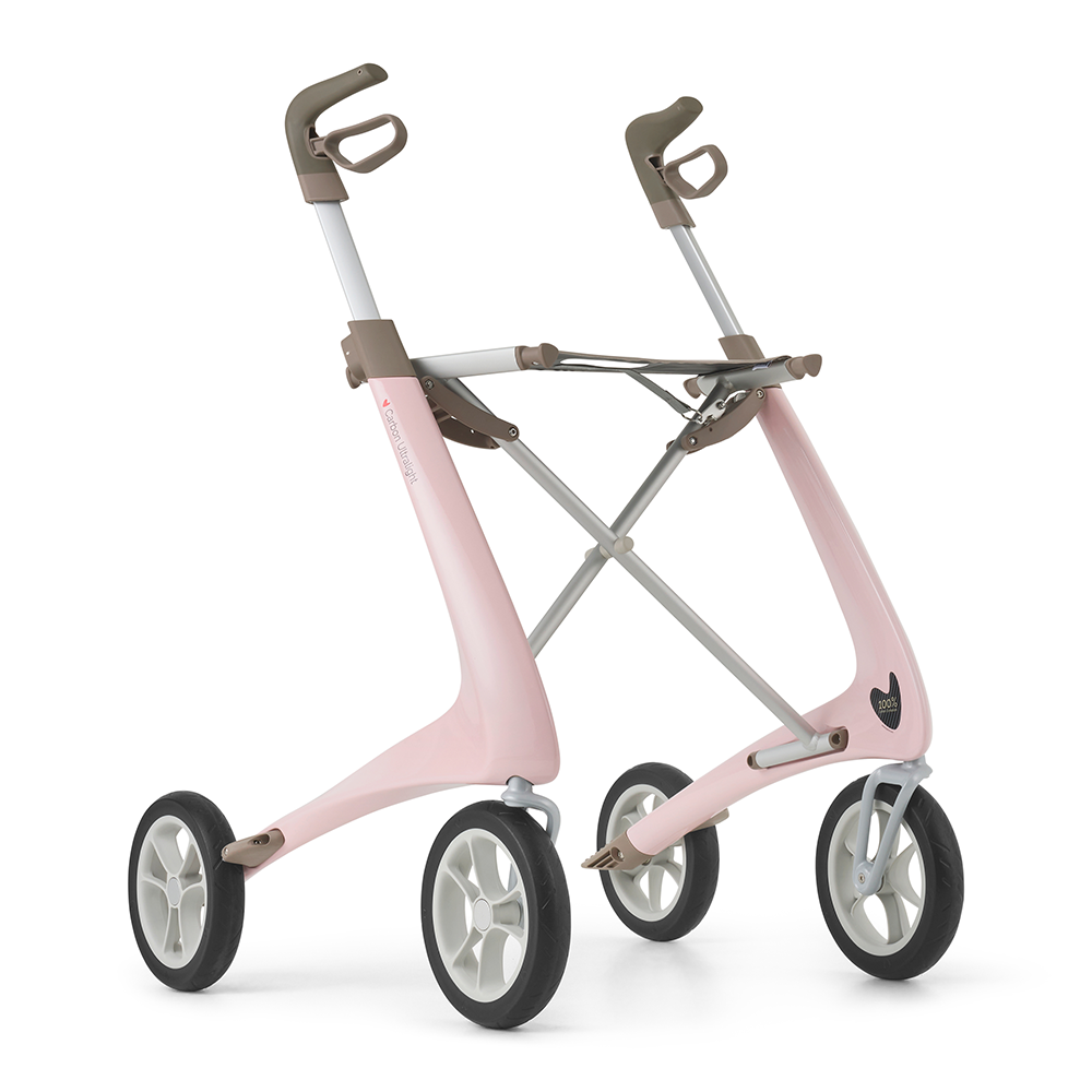 byACRE Carbon Ultralight Rollator in Pale-Rose mit Sitz und großen Rädern