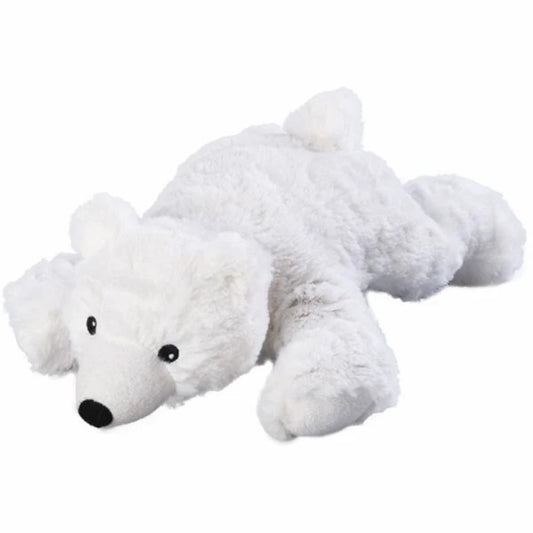 Kuscheliges Wärmekuscheltier. Liegender Eisbär mit weißem Fell