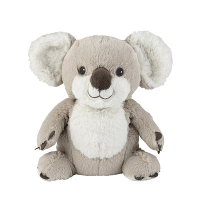 Wärmekuscheltier Koala mit hellbraunem Fell, einem weißen Bauch, großen weißen Ohren und einem bezaubernden Lächeln. Frontansicht 