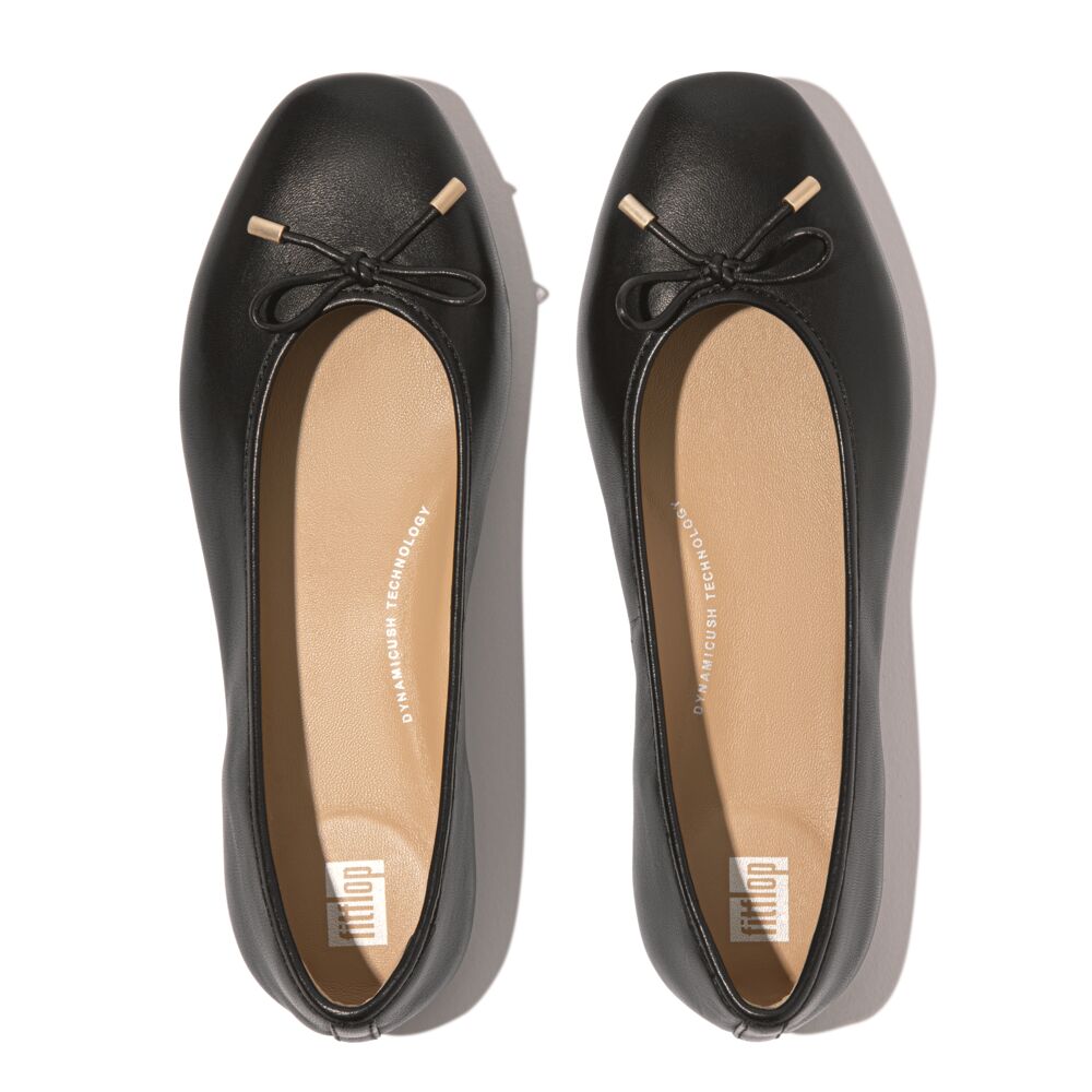 FitFlop Delicato Bow Soft-Leather Black Ballerina