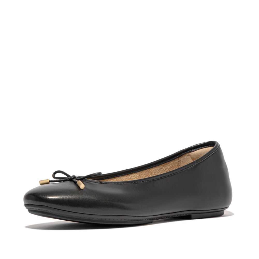 FitFlop Delicato Bow Soft-Leather Black Ballerina