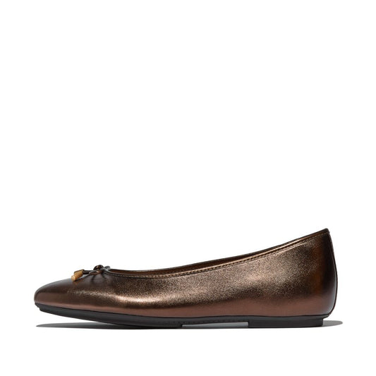 FitFlop Delicato Bow Soft-Leather Chocolate Brown Ballerina