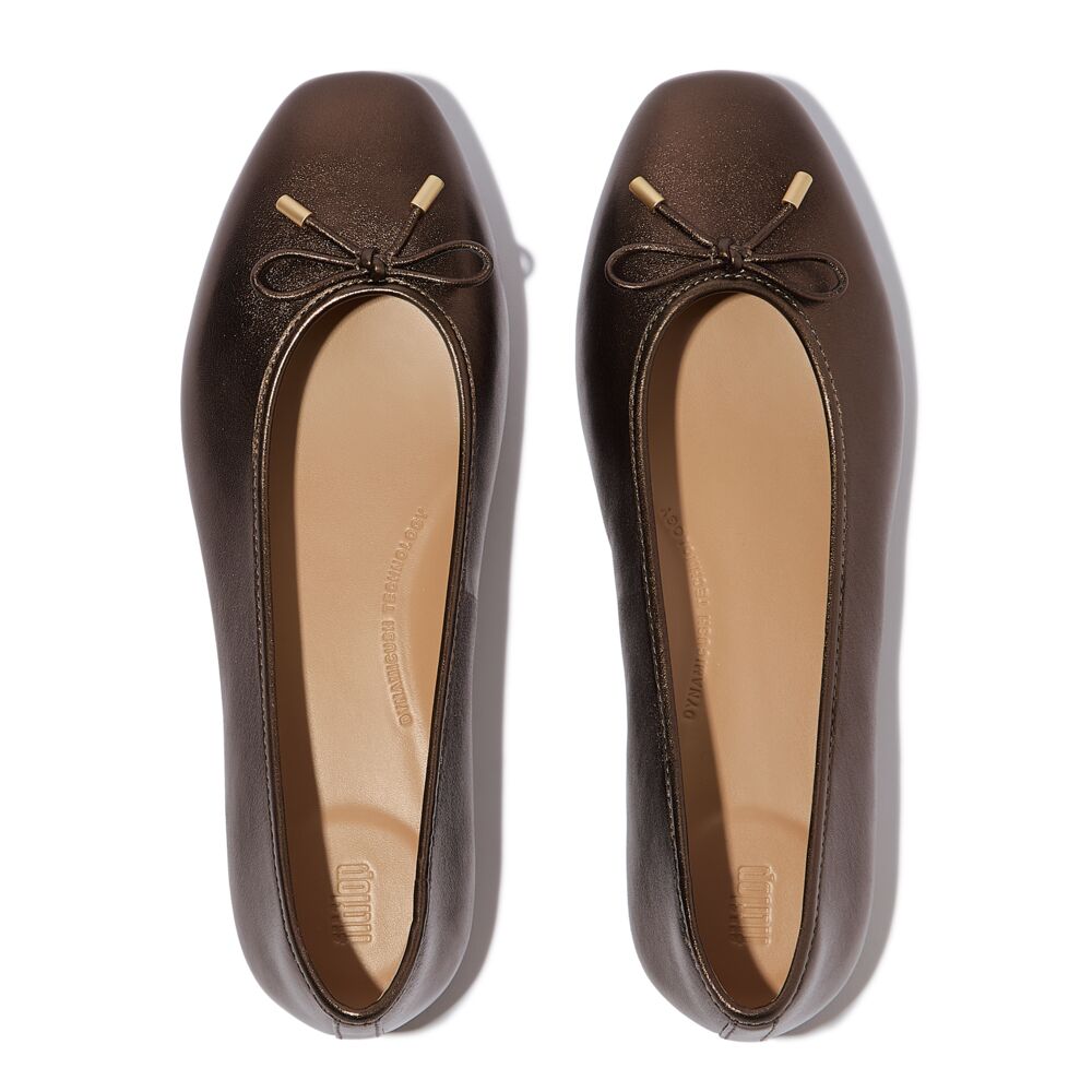 FitFlop Delicato Bow Soft-Leather Chocolate Brown Ballerina