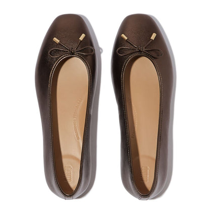 FitFlop Delicato Bow Soft-Leather Chocolate Brown Ballerina
