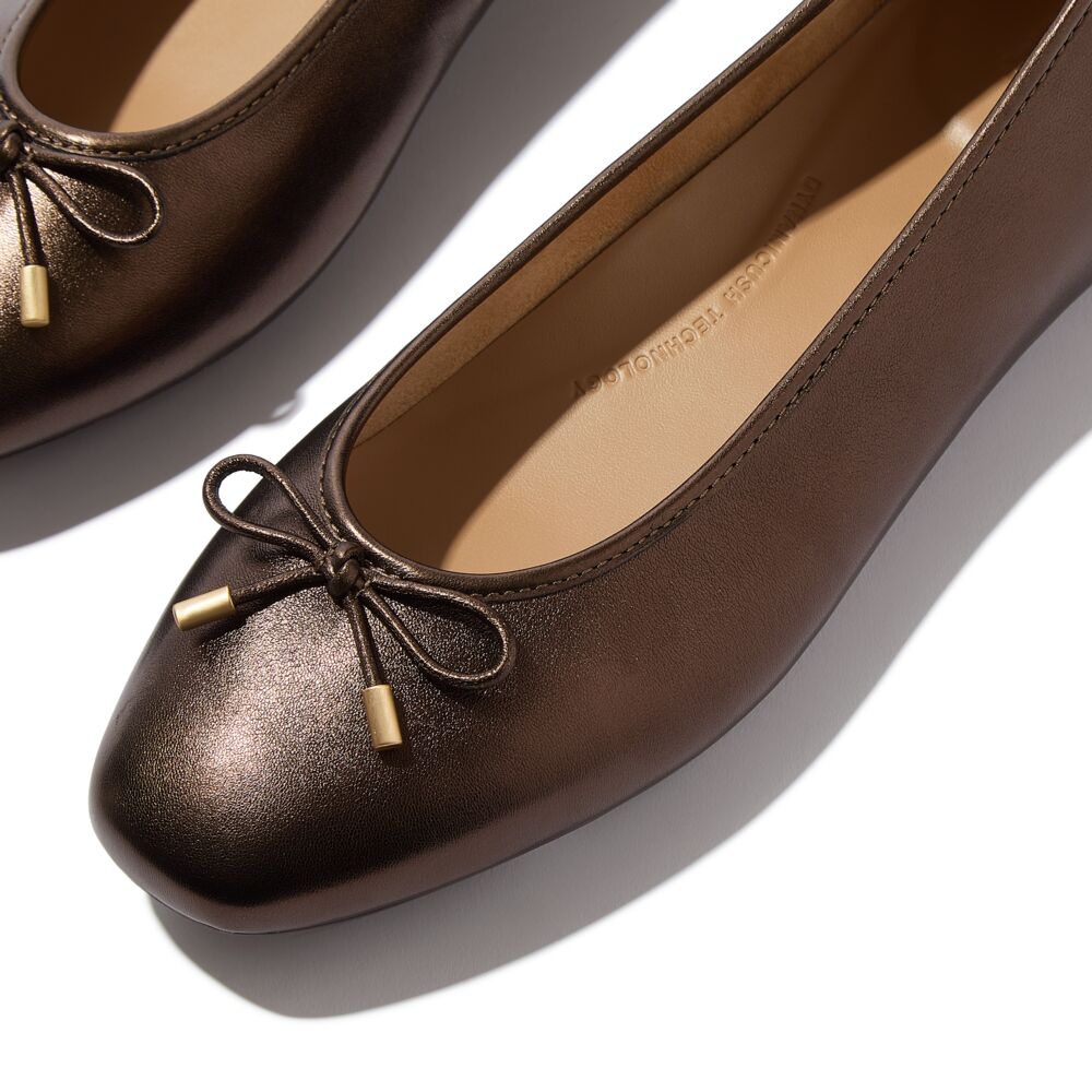 FitFlop Delicato Bow Soft-Leather Chocolate Brown Ballerina