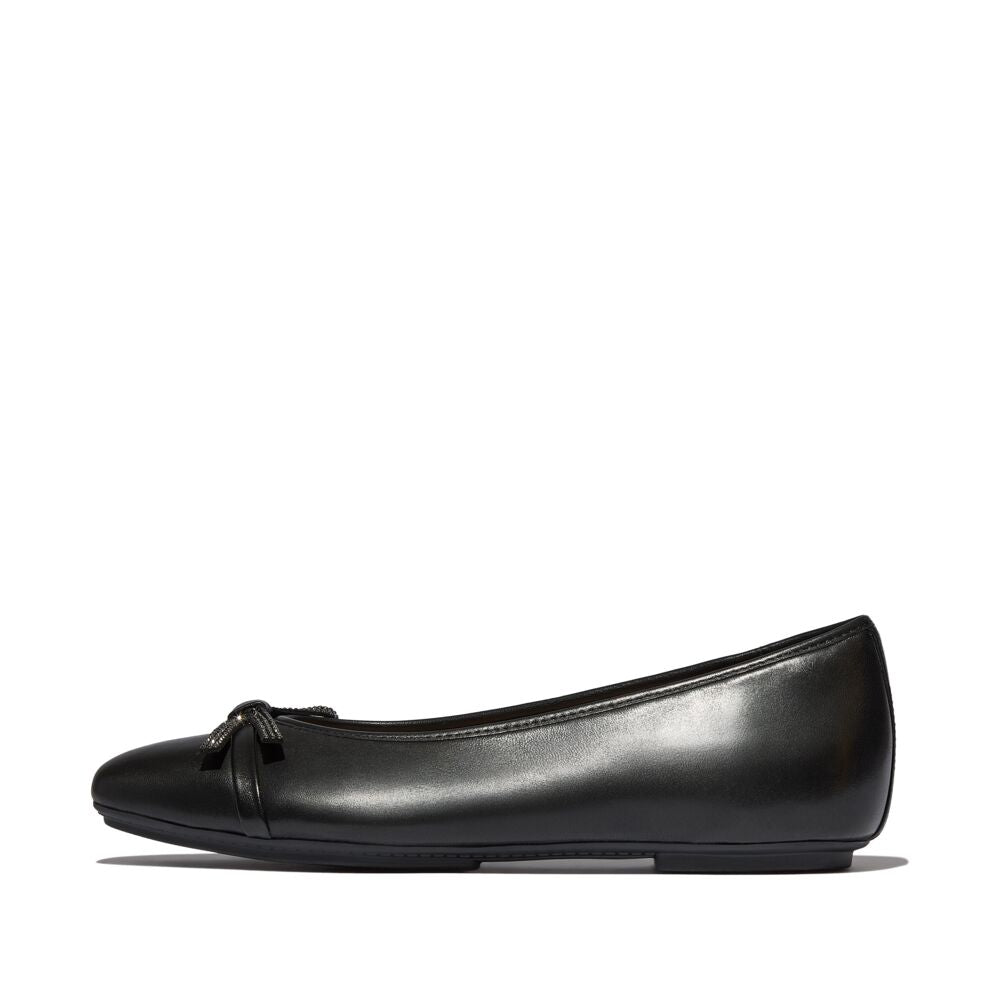 FitFlop Delicato Glitz-Bow Leather Black Ballerina