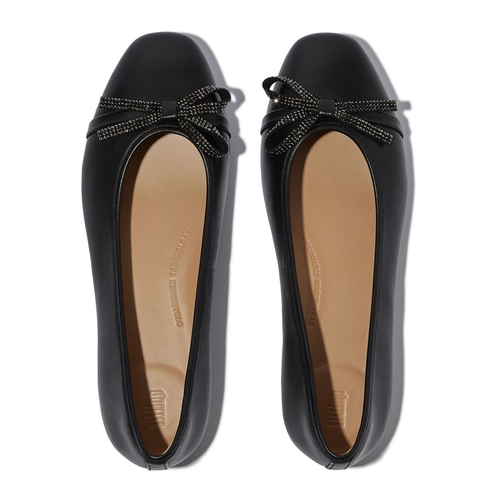 FitFlop Delicato Glitz-Bow Leather Black Ballerina