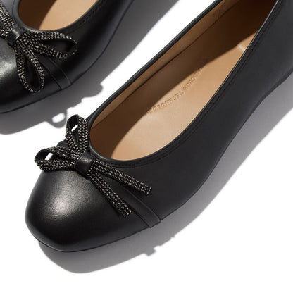 FitFlop Delicato Glitz-Bow Leather Black Ballerina
