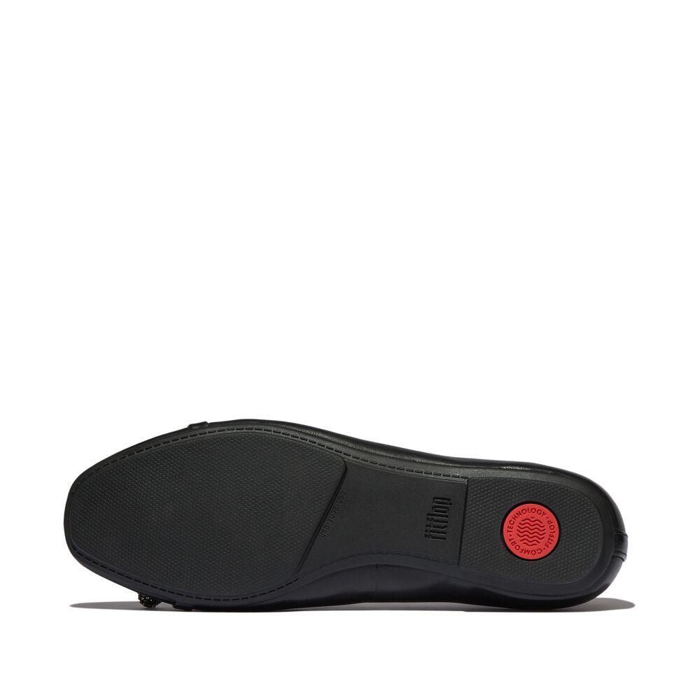 FitFlop Delicato Glitz-Bow Leather Black Ballerina