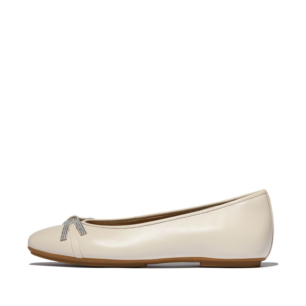 FitFlop Delicato Glitz-Bow Leather Paris Beige Ballerina