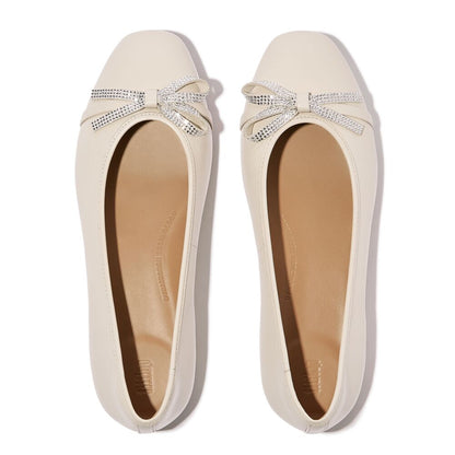 FitFlop Delicato Glitz-Bow Leather Paris Beige Ballerina