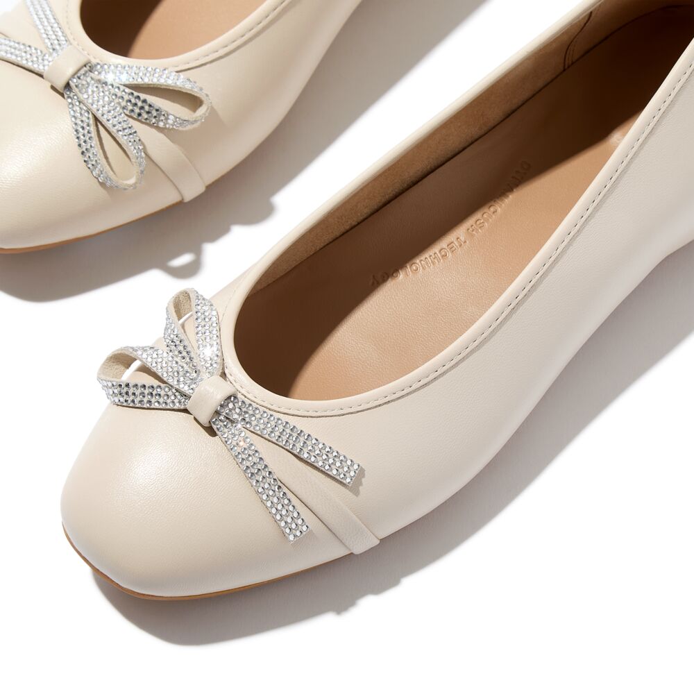 FitFlop Delicato Glitz-Bow Leather Paris Beige Ballerina