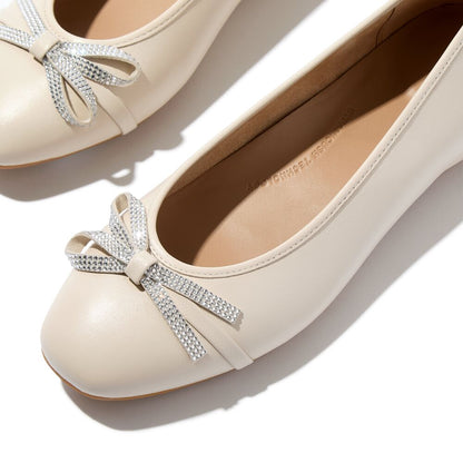 FitFlop Delicato Glitz-Bow Leather Paris Beige Ballerina