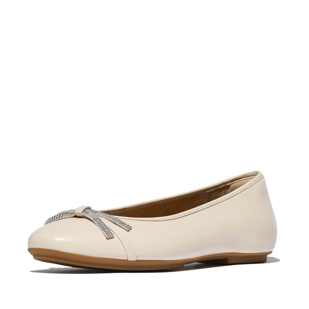 FitFlop Delicato Glitz-Bow Leather Paris Beige Ballerina