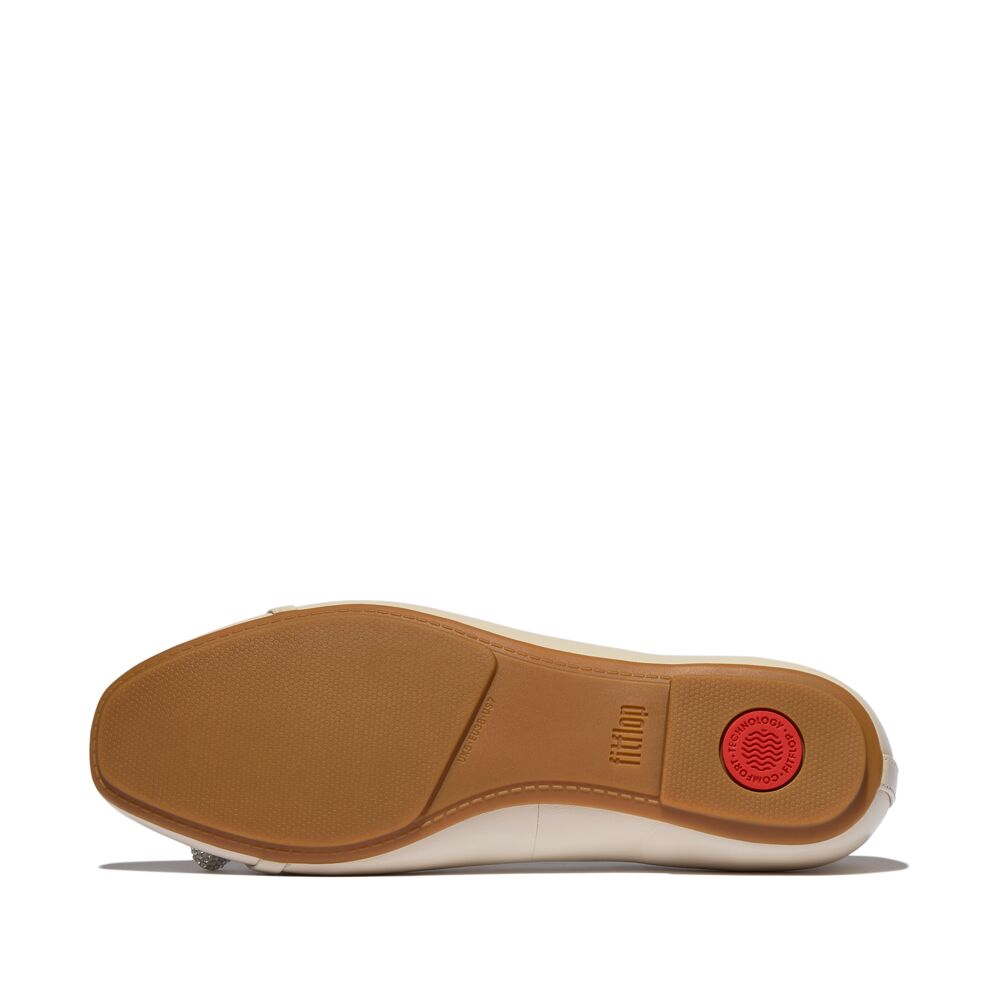 FitFlop Delicato Glitz-Bow Leather Paris Beige Ballerina