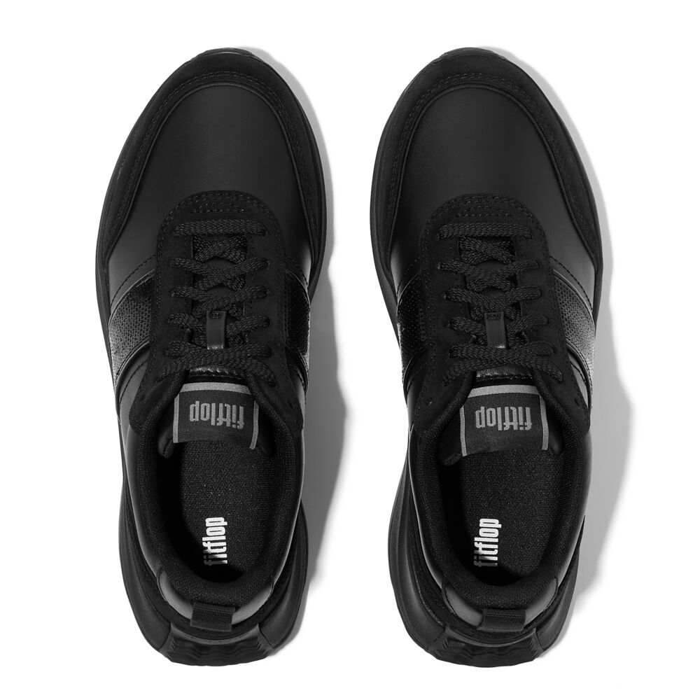 FitFlop F-MODE Black Flow Pailletten Suede/Leather Sneaker