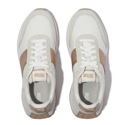 FitFlop F-MODE White/Beige Flow Pailletten Suede/Leather Sneaker