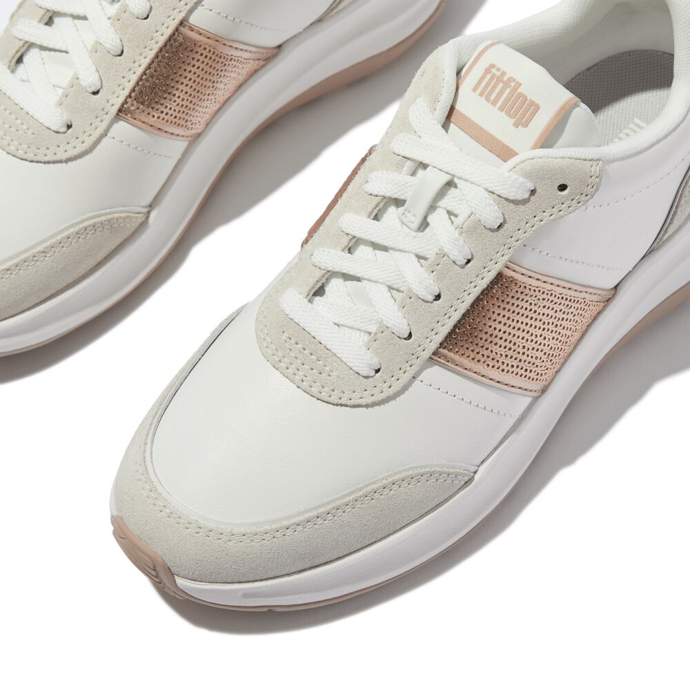 FitFlop F-MODE White/Beige Flow Pailletten Suede/Leather Sneaker