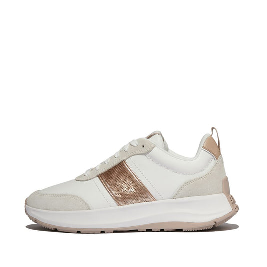 FitFlop F-MODE White/Beige Flow Pailletten Suede/Leather Sneaker