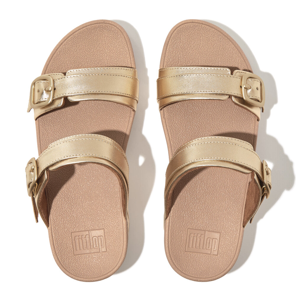 FitFlop Lulu Verstellbare Leder Pantoletten Platin