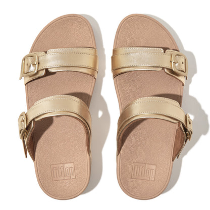 FitFlop Lulu Verstellbare Leder Pantoletten Platin