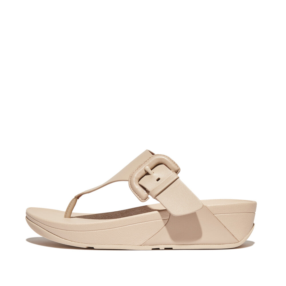 FitFlop Lulu verstellbare Leder-Zehenstegsandalen Stone Beige 