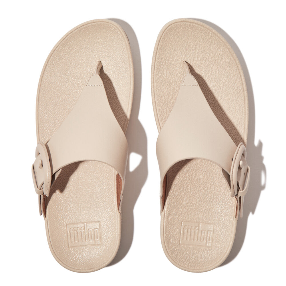 FitFlop Lulu verstellbare Leder-Zehenstegsandalen Stone Beige
