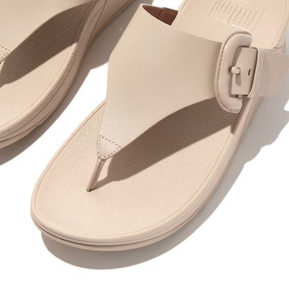 FitFlop Lulu verstellbare Leder-Zehenstegsandalen Stone Beige
