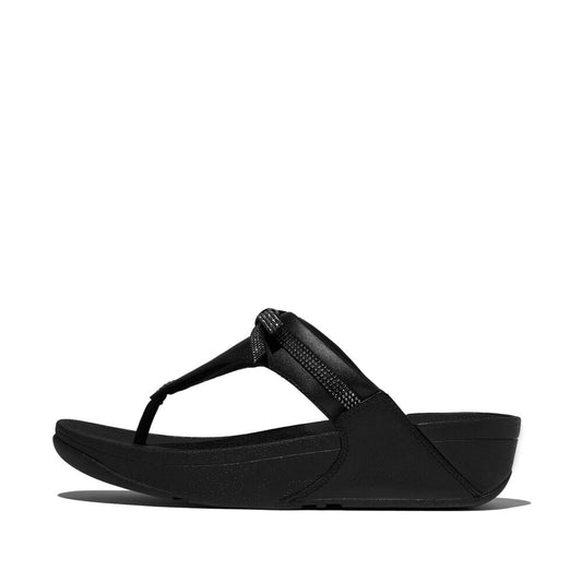 FitFlop Lulu Leder Zehenstegsandalen mit Schleife Schwarz