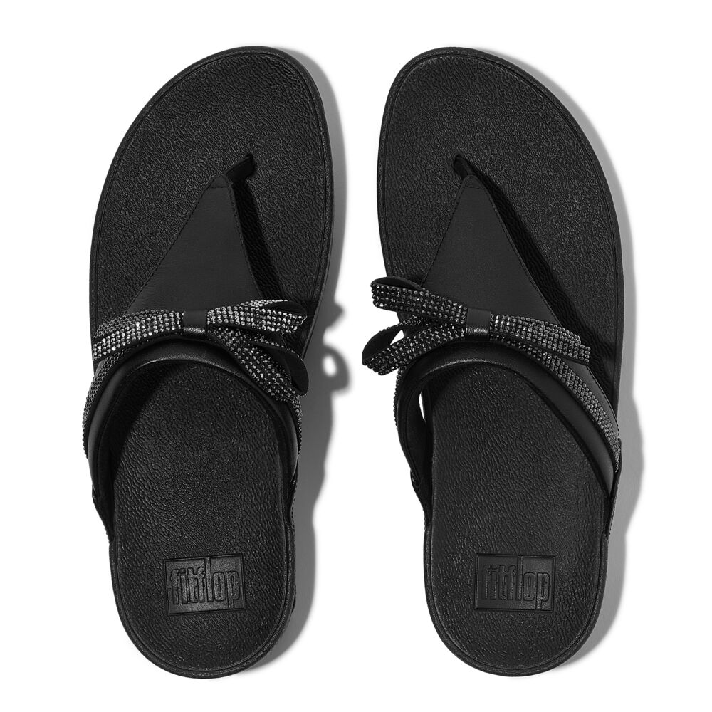 FitFlop Lulu Leder Zehenstegsandalen mit Schleife Schwarz