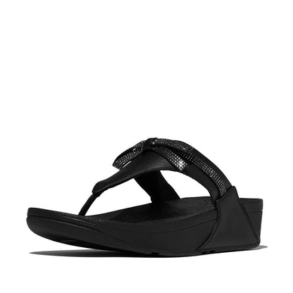 FitFlop Lulu Leder Zehenstegsandalen mit Schleife Schwarz
