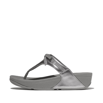 FitFlop Lulu Leder Zehenstegsandalen mit Schleife Silber