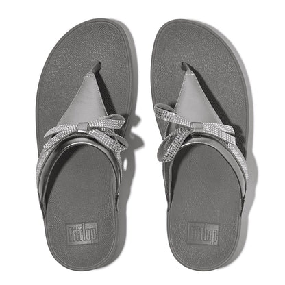 FitFlop Lulu Leder Zehenstegsandalen mit Schleife Silber