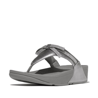 FitFlop Lulu Leder Zehenstegsandalen mit Schleife Silber
