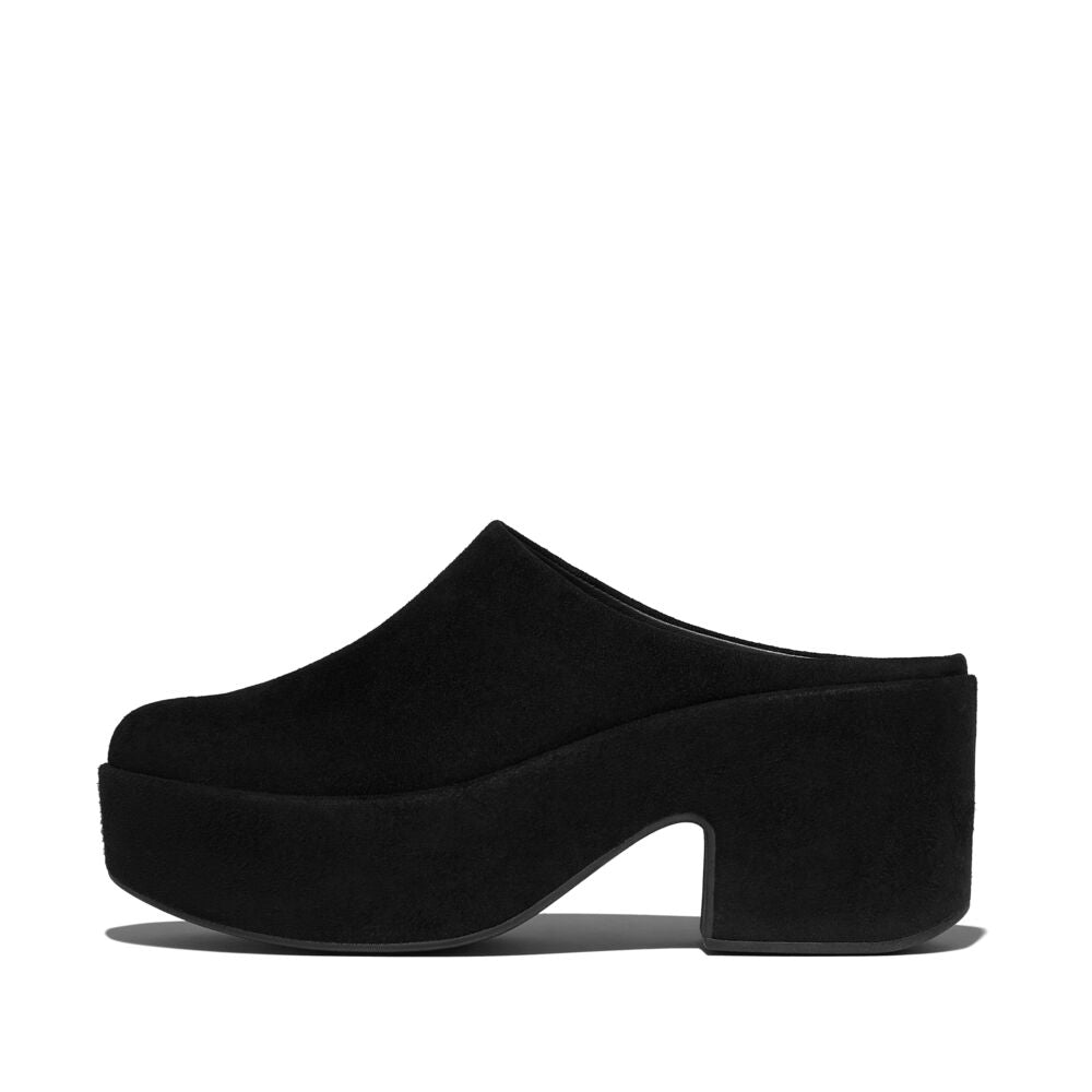 FitFlop PLATFFORMS Black Wildleder Heeled Mules