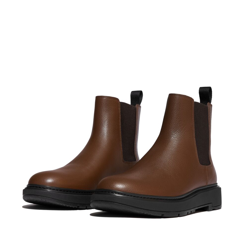 FitFlop SKANDI Brown Herren Trombled-Leather Chelsea Boots