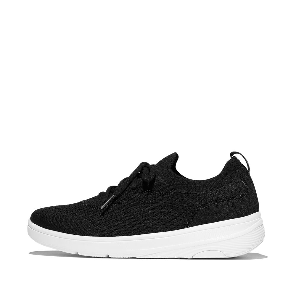 FitFlop Super-Q Sneaker Black Knit Slip-On Laced