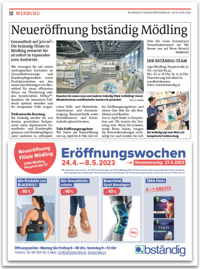 Werbung von Neueeröffnung, Mödling