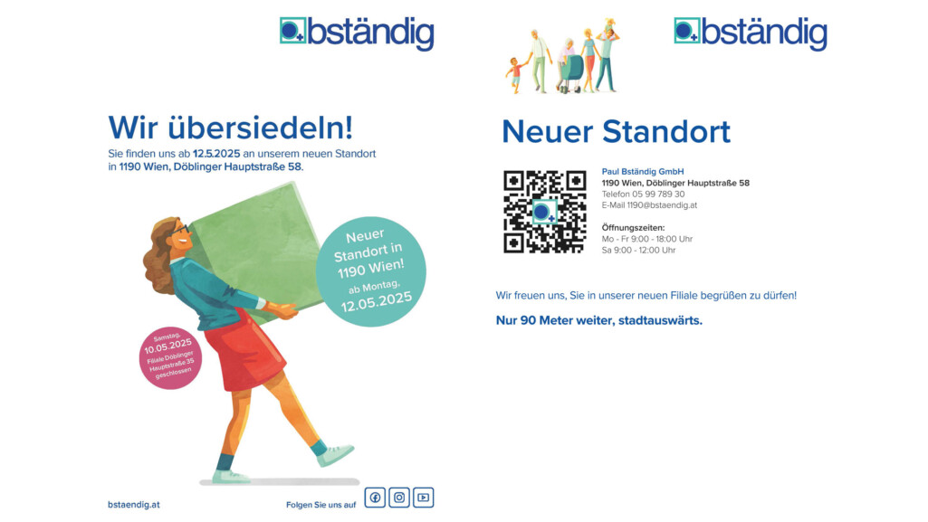 Flayer von bständig: Übersiedlung Filiale Döbling