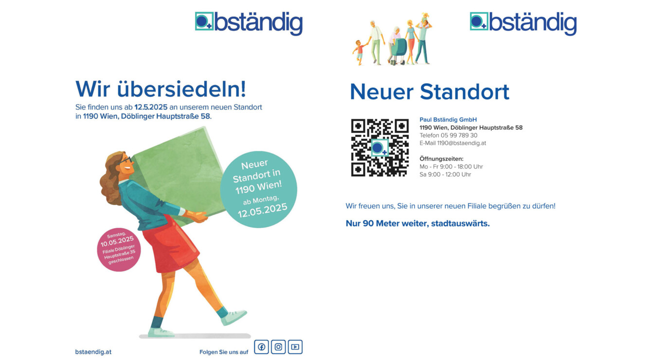 Flayer von bständig: Übersiedlung Filiale Döbling